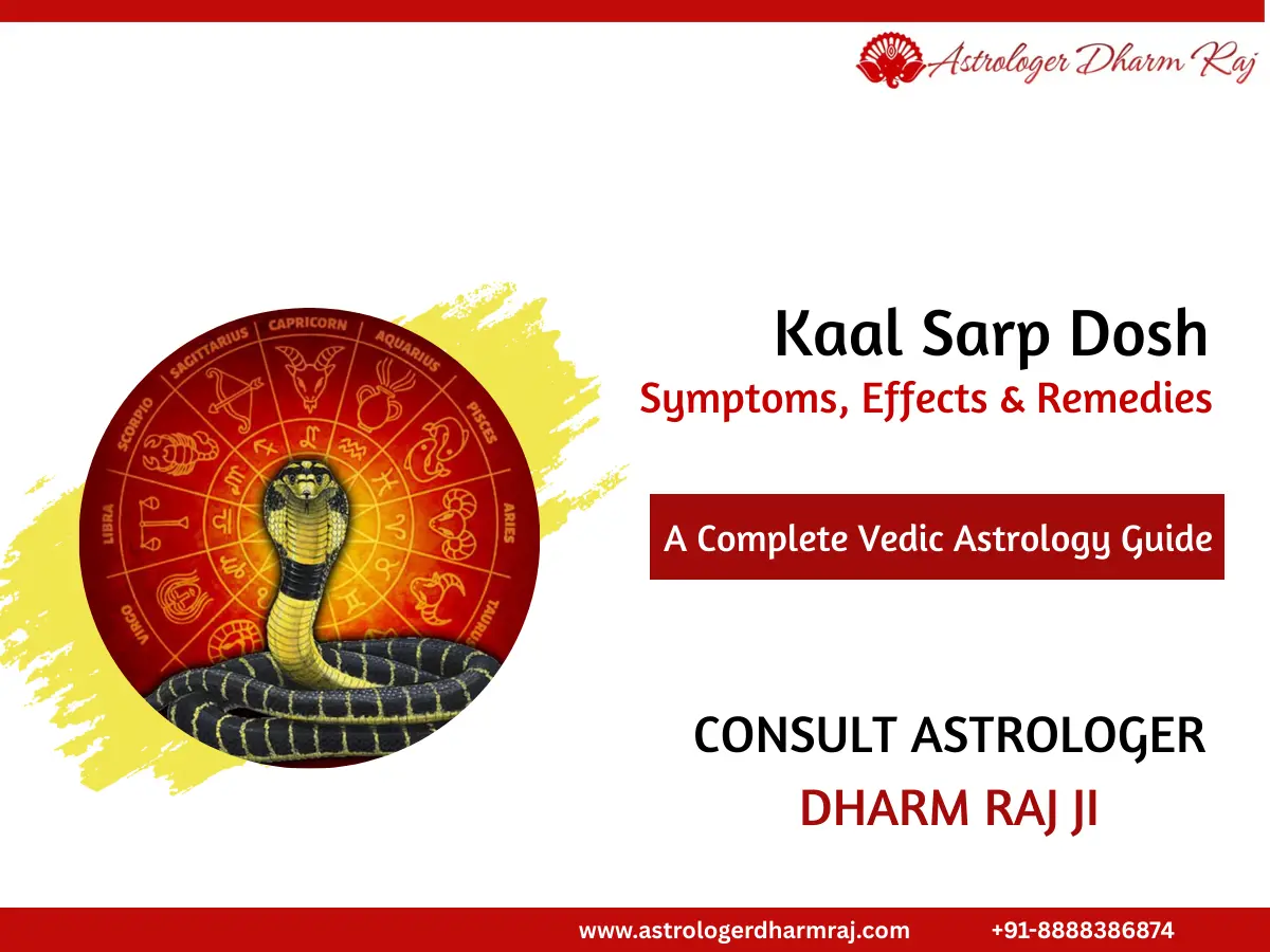 Kaal Sarp Dosha kundli chart showing Rahu Ketu alignment and astrology remedies